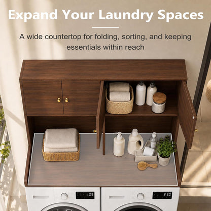 Washer Dryer Countertop with Cabinets, 2-Tier Laundry Countertop with Shelf | Washer and Dryer Topper with Edge, Over Washer and Dryer Shelves for Laundry Room, Universal Fit, 54.5"Wx27.5"Dx32.5"H