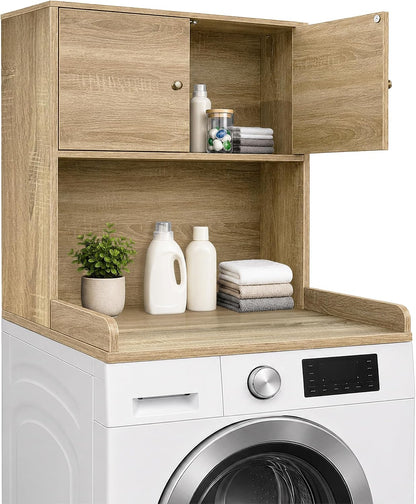 Laundry Storage & Organization (Oak) | Washer and Dryer Topper with Edge, Over Washer and Dryer Shelves for Laundry Room, Universal Fit, 27.5"Wx27.5"Dx29"H