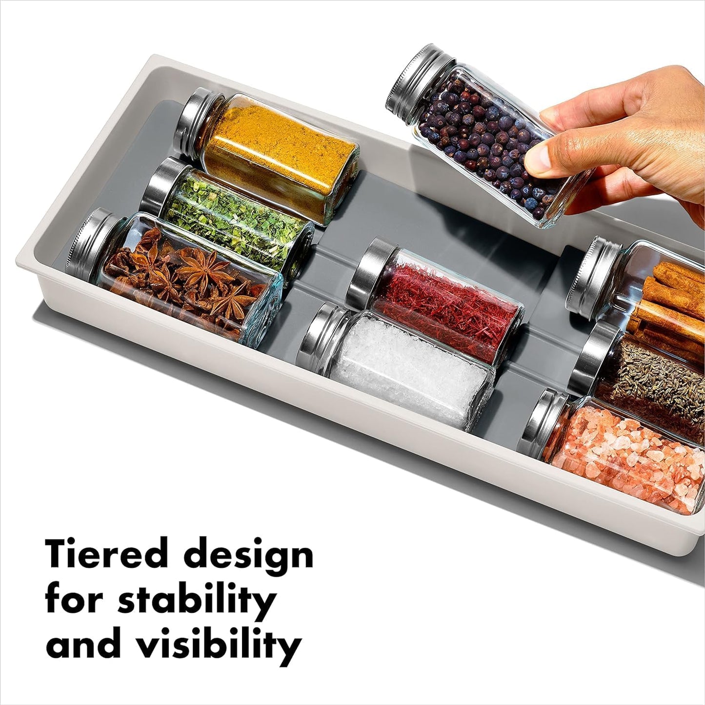 OXO Good Grips Kitchen Compact Spice Drawer Organizer, White - Pack of 2