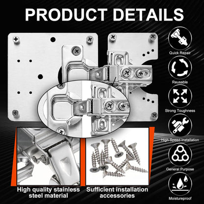 Zonon 18 Pcs Cabinet Hinge Repair Plate, Stainless Steel Hinge Repair Kit, Kitchen Cupboard Door Brackets, Household Fixing Plate with Mounting Screw (18 Service Panel+6 Hinges+108 Screws)