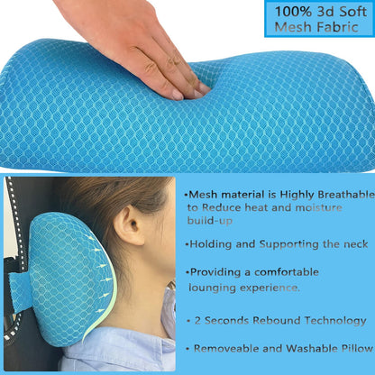1 Pack Headrest Pillow for Patio Chaise Lounge,Recliner,Beach Chair,Gray | Resilient 3D mesh pillow with removable washable cover, adjustable elastic strap, ergonomic support, lightweight portable