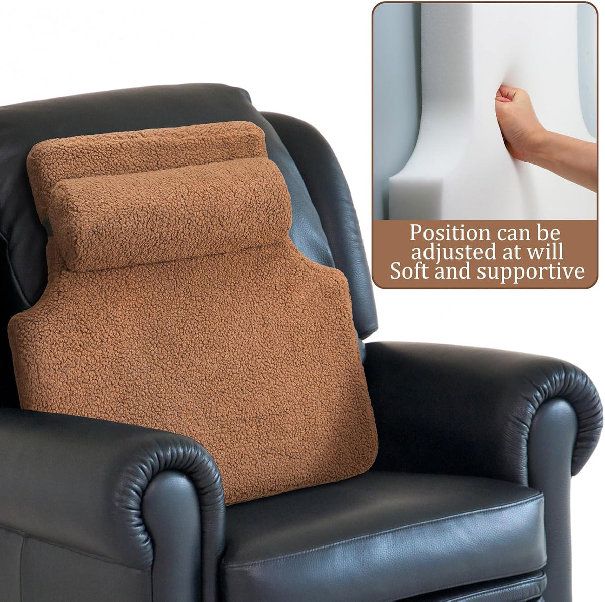 Colingmill Sherpa Fleece Lumbar Pillow with Headrest Memory Foam Back