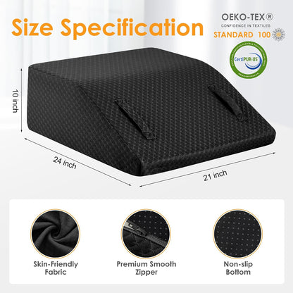 Ruqmuis Leg Elevation Pillow for After Surgery, 10inch Foam Leg Elevating Pillow for Swelling and Blood Circulation, Leg Wedge Pillow for Sleeping, Knee Pillow for Knee Hip Ankle Pain Relief, Velvet