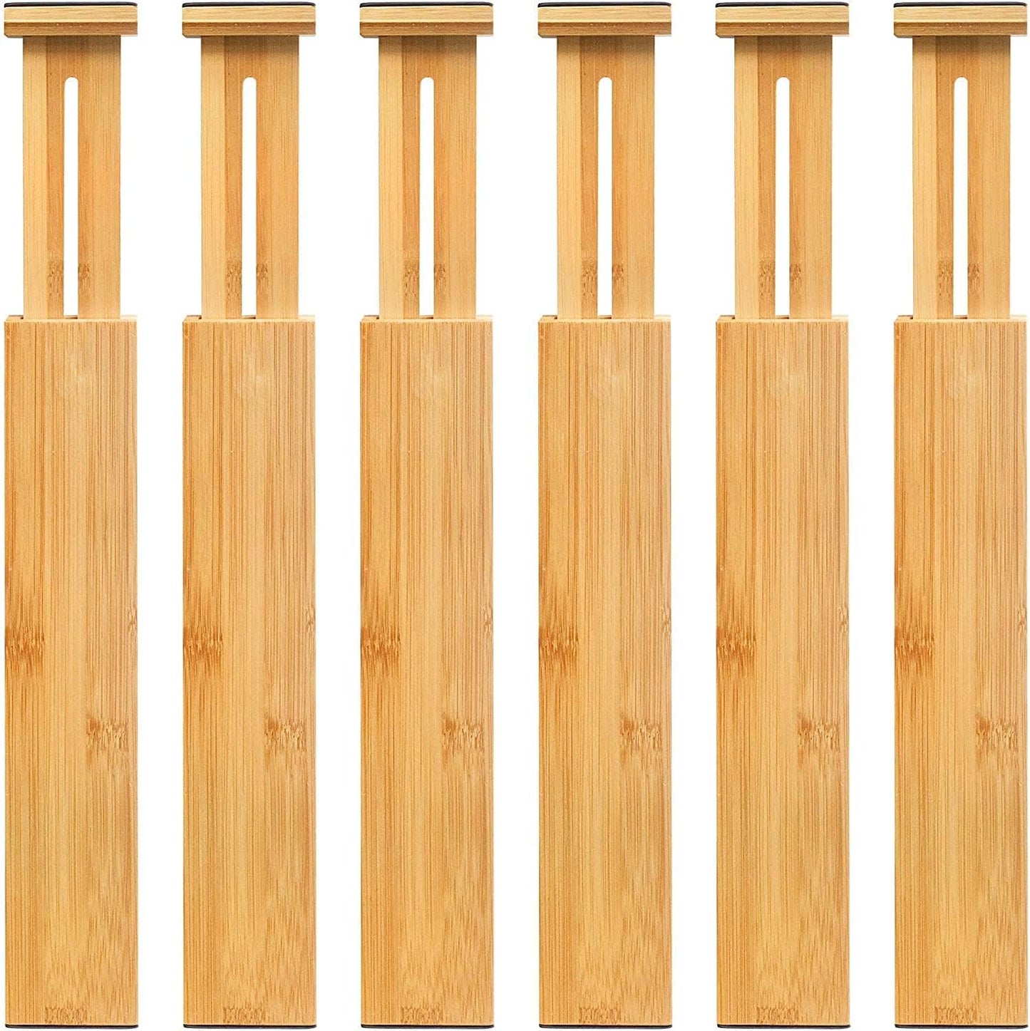 VaeFae 6-Pack Adjustable Bamboo Drawer Dividers, Expandable Drawer Organizer for Kitchen Utensils, Clothes, Bathroom, Office – Fits Drawer Interiors 16.6" to 21.8"