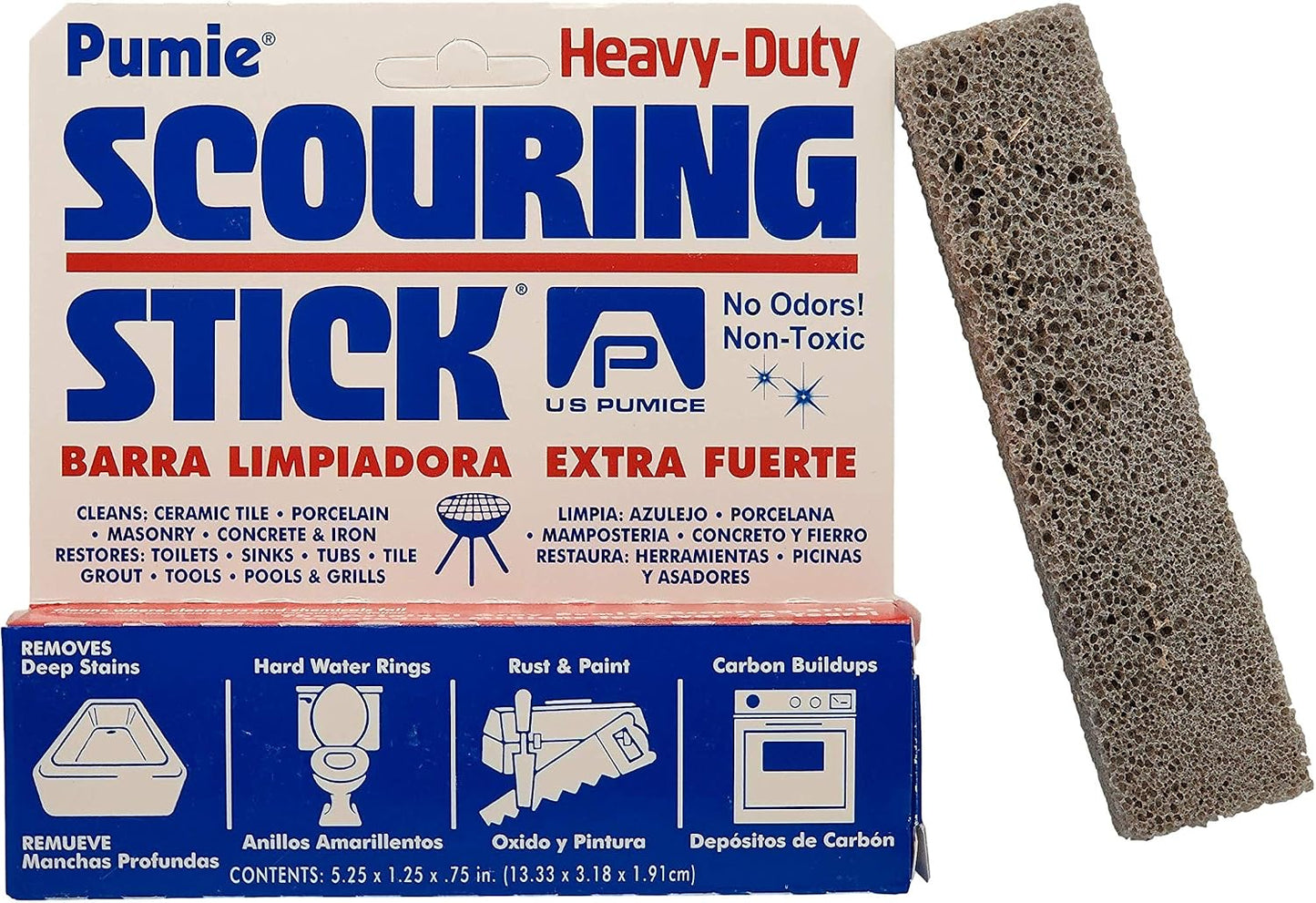 PUMIE Scouring Stick 2 Pack, Toilet Bowl Ring Remover, Heavy Duty Extra Strong Pumice Cleaning Bar, Pumice Stone for Cleaning Toilet Rings, Bathroom & Kitchen Stains by USPumice