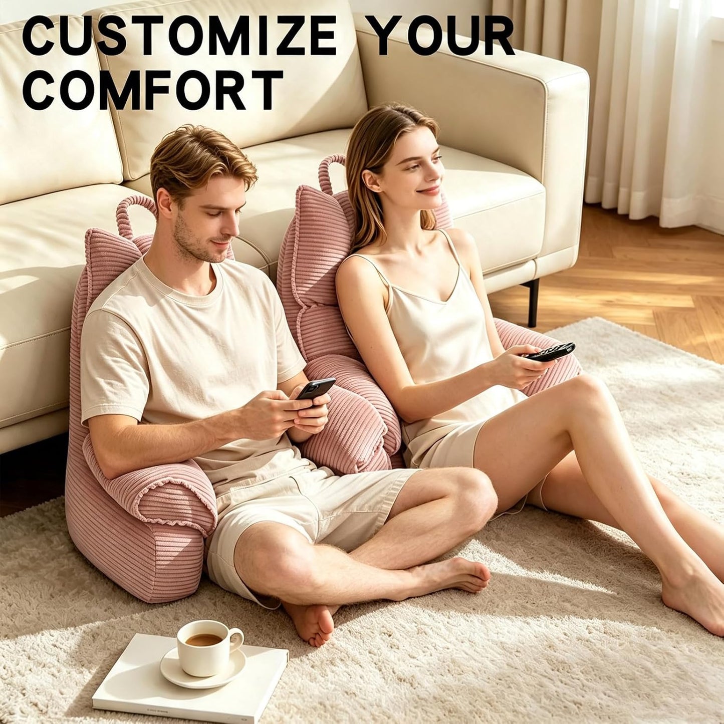 Reading Pillow for Bed with Arms, Back Support, Memory Foam（Grey Black） | Reading Pillow for Bed with High Arm Rests, Back Support Pillow for Sitting Up, Shredded Memory Foam for Reading, TV & Gaming