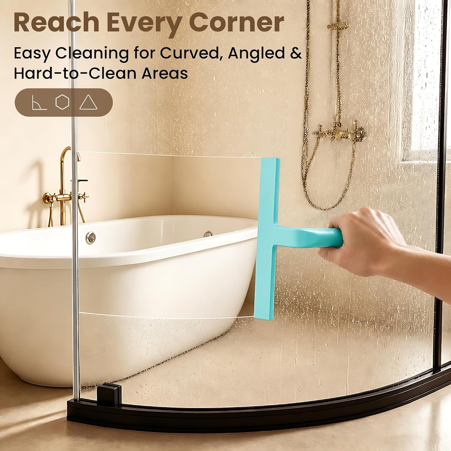 10 Inch Silicone Shower Squeegee for Glass Doors, Streak-Free, Black | No-Squeak Silicone Blade, Ergonomic Round Grip and Built-In Hook for Quick Daily Cleaning of Shower Glass, Tile and Windows