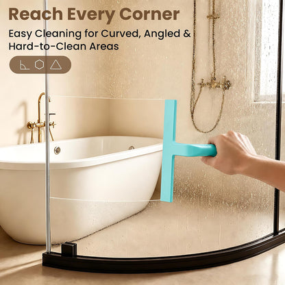 10 Inch Silicone Shower Squeegee for Glass Doors, Streak-Free, Black | No-Squeak Silicone Blade, Ergonomic Round Grip and Built-In Hook for Quick Daily Cleaning of Shower Glass, Tile and Windows