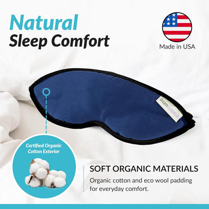 Dream Essentials Natura Organic Cotton Sleep Mask | Twilight Blue | Eye Mask for Sleeping, Light Blocking Soft Sleep Eye Cover with Eco Wool Padding | Made in USA Travel Accessories