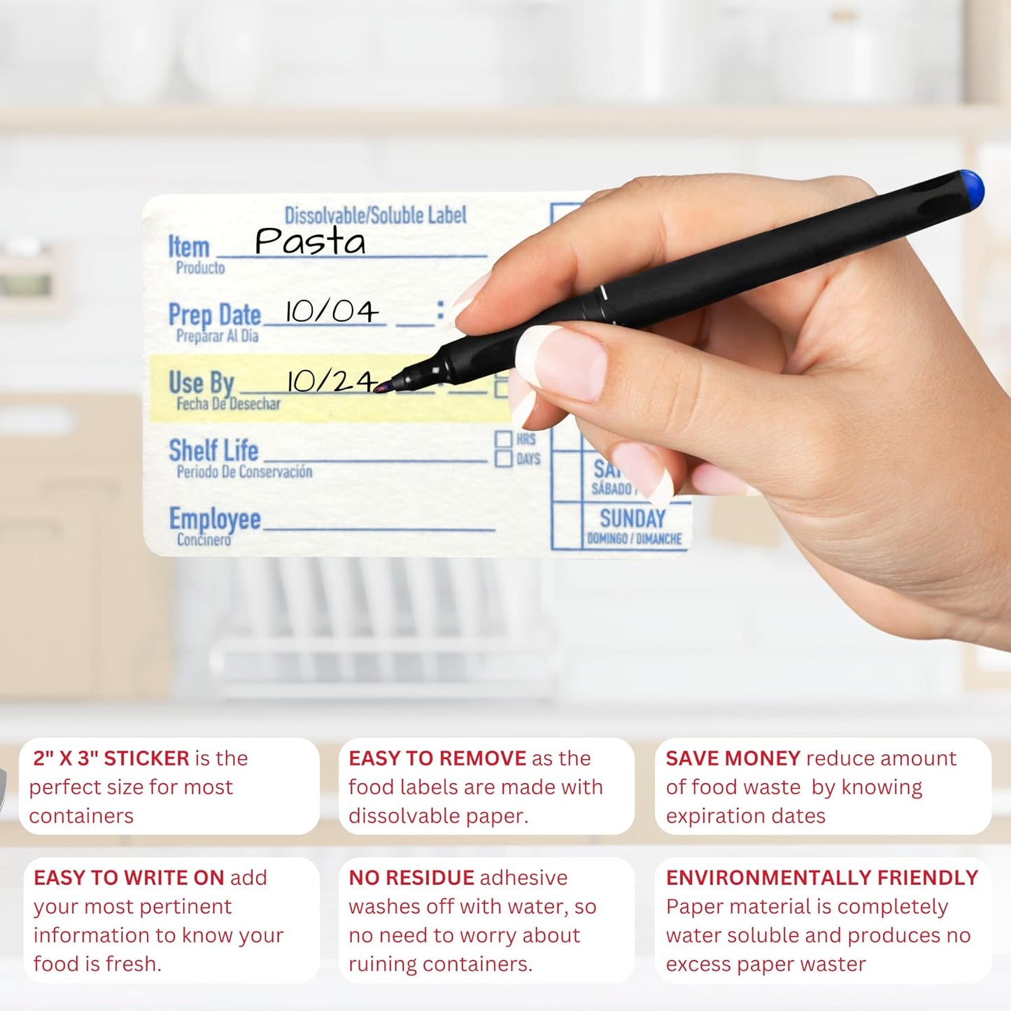 2x3 Dissolvable Food Labels, 1000 Food Container Stickers, Blue | Ideal for Fridge Freezer & Pantry, Organize Prepped Meals & Leftovers Easily, Adheres Well, Dissolves Fast with Zero Residue