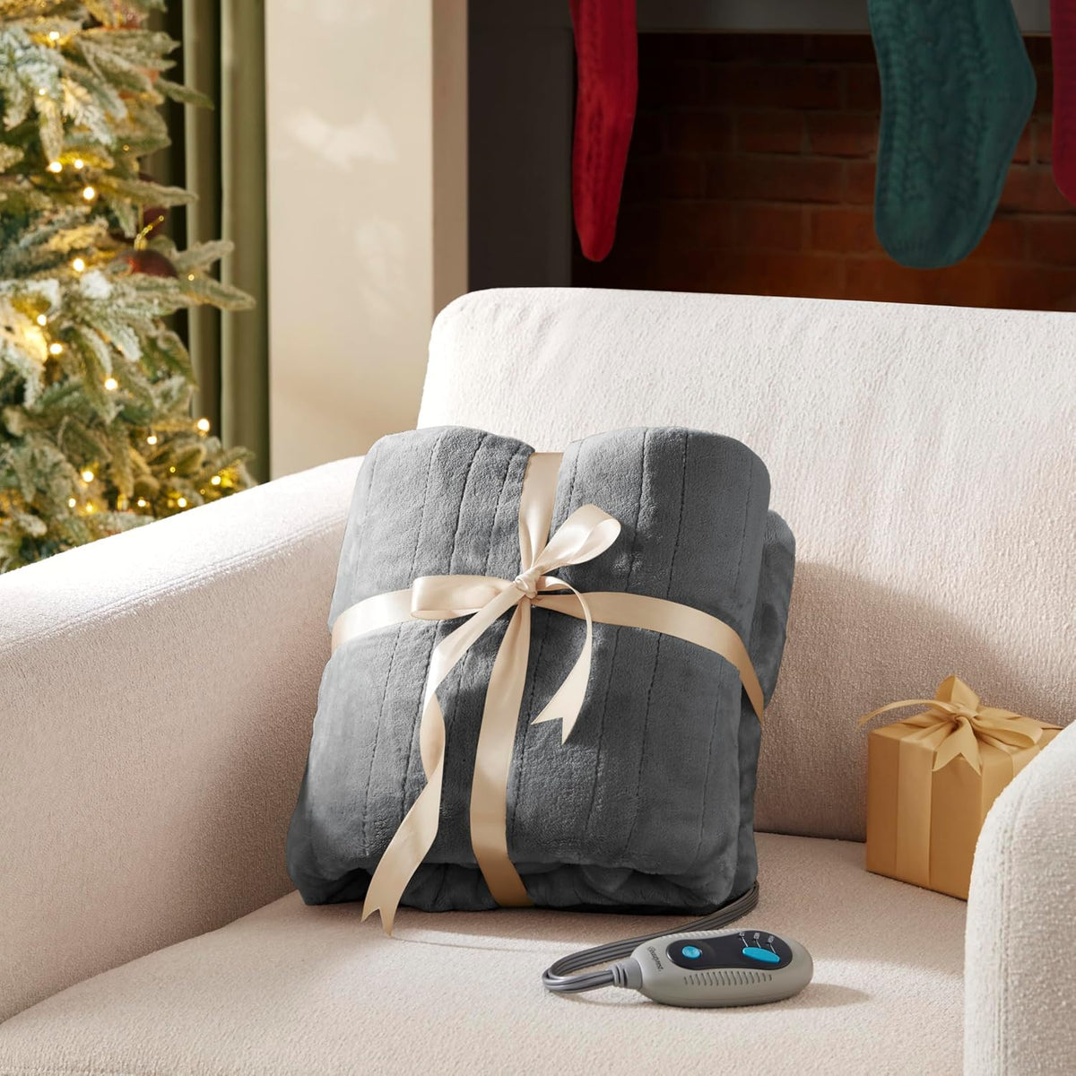 Beautyrest Reversible Heated Throw - Plush Sherpa Heating Blanket, Grey