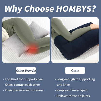 HOMBYS Shredded Memory Foam Knee Pillow for Side Sleepers, 6.5" Height Pillow Between Legs for Aligns Spine & Relieves Pressure Hip & Leg Elevation, Supportive Pillow for Pregnancy, Sciatica, White