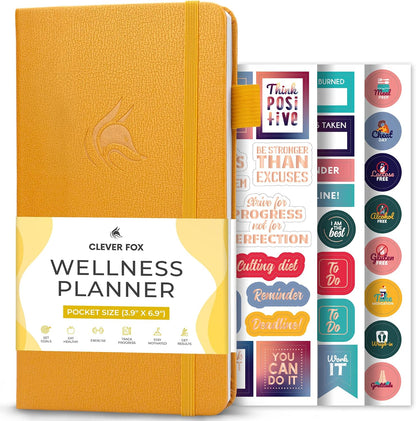 Clever Fox Wellness Planner & Food Journal for Weight Loss, A5 Orange | 5.8"x8.3" nutrition & exercise tracker for women tracking meals, diet & symptom diary, calorie counter notebook, stickers