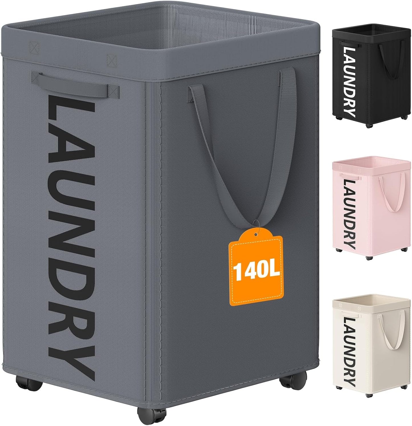 Optish Laundry Basket with Wheels, 90L Rolling Laundry Hamper with Wheels, Large Clothes Hamper on Wheel with Removable Mesh Bag for Bedroom, Dorm Room Essentials, Black
