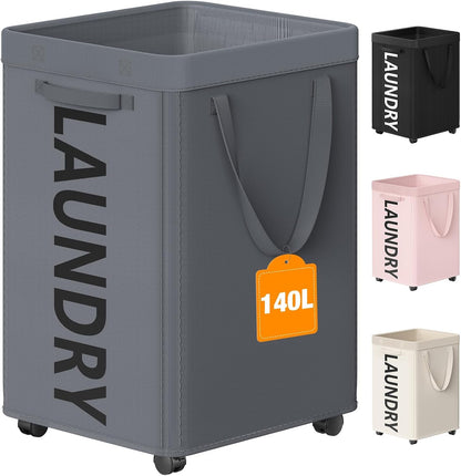 Optish Laundry Basket with Wheels, 90L Rolling Laundry Hamper with Wheels, Large Clothes Hamper on Wheel with Removable Mesh Bag for Bedroom, Dorm Room Essentials, Black