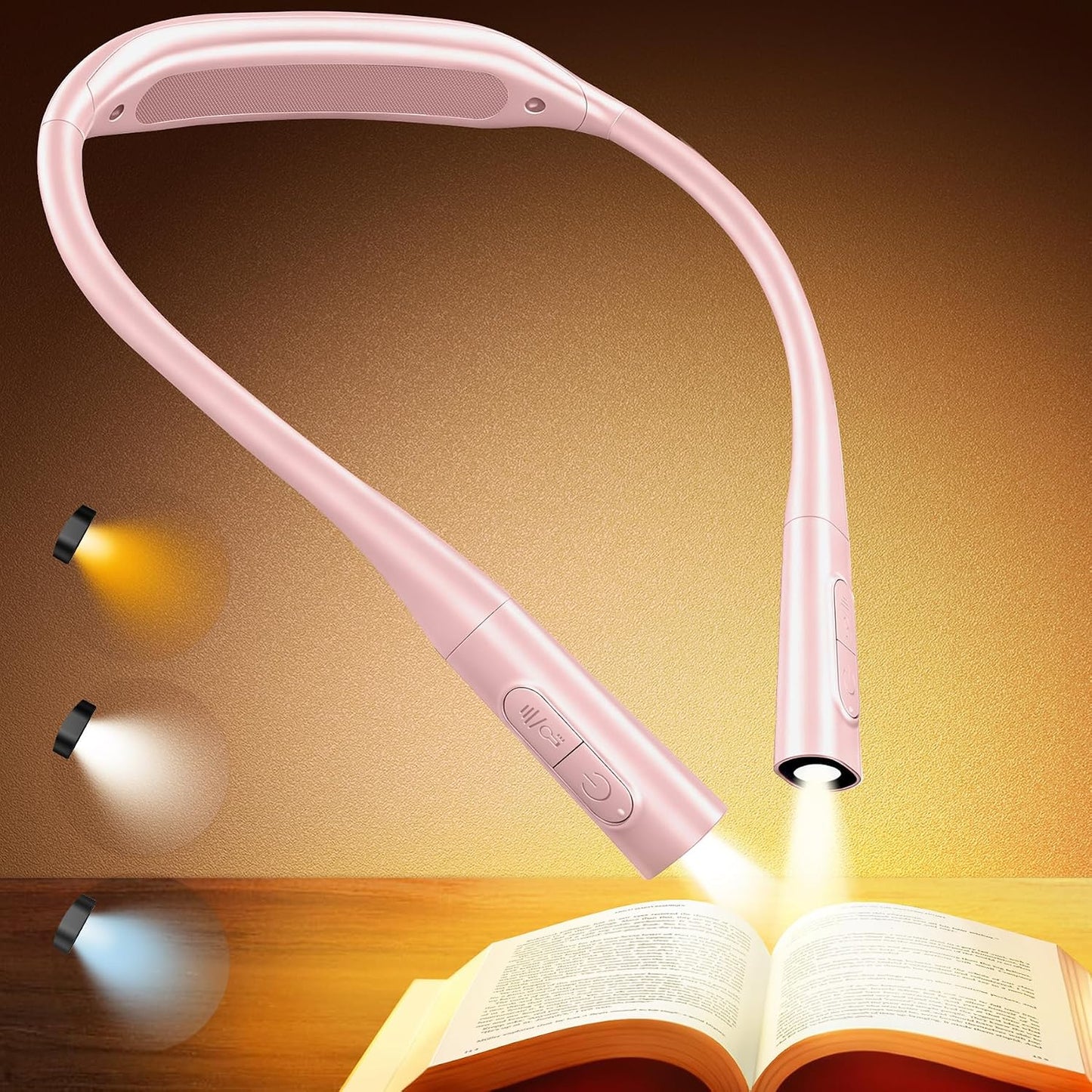 Glocusent Neck Book Light, Rechargeable Neck Lights for Crafts Reading | 1200mAh, Hands Free, 5 Colors, 5 Brightness, Lightweight, Book Lovers Gifts, Ergonomic, Bendable, Knitting, Repairing, Reader