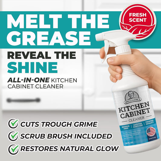 Kitchen Cabinet Cleaner – Gentle, Residue-Free and Effective Everyday Degreaser & Grime Remover for Wood, Painted and Finished Furniture - Complete with Cleaning Brush & Cabinet Cleaner Spray 32oz