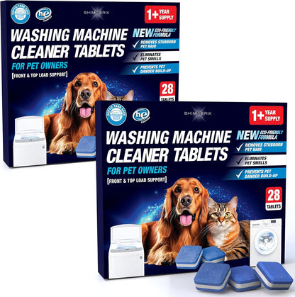 Washing Machine Cleaner Pro Tablets for Pet Owners, 28 Pack, Front/Top Load | Remove Stubborn Pet Hair, Washer Deep Cleaning, Septic Tank Safe, HE Support, Eliminates Pet Smells, Prevents Dander Build-up