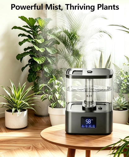 KZF 4L Top Fill Humidifiers for Bedroom & 40H Runtime - Cool Mist Humidifier, 3 Mist Levels, 8H Timer, Essential Oil Tray, Humidity Display, Quiet for Baby, Plants, Large Room (Black, 4L)