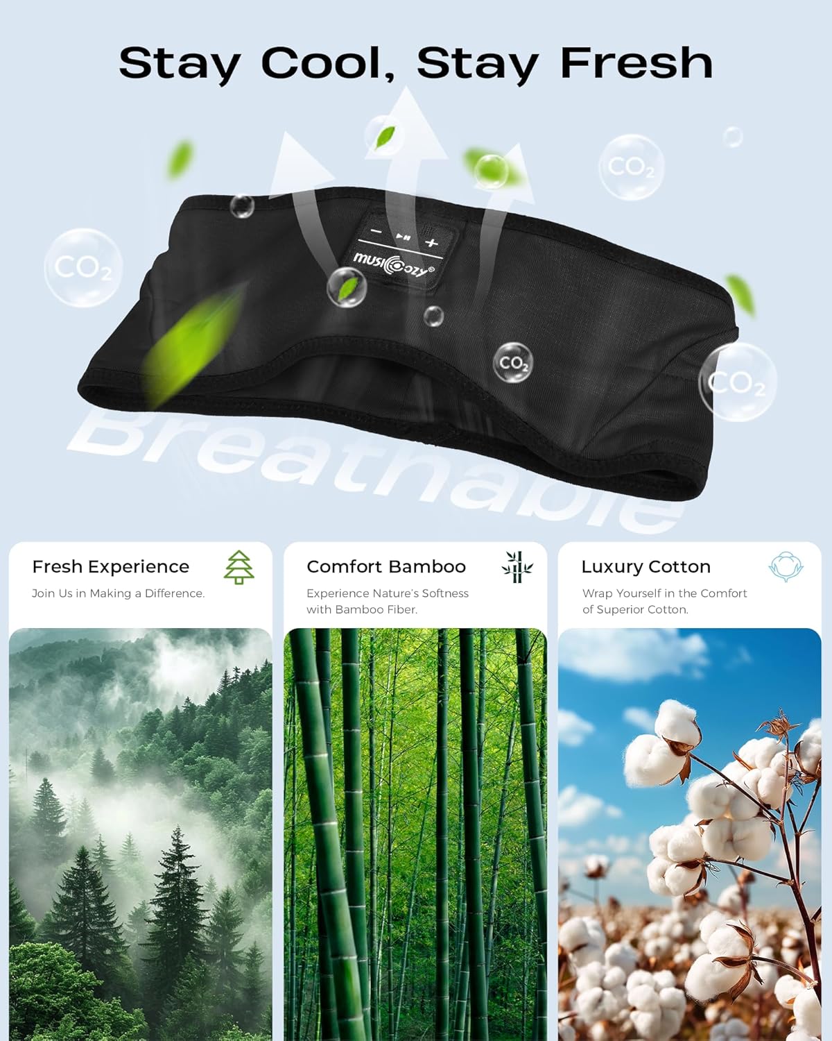 MUSICOZY Sleep Headband Headphone Soft Bluetooth Headphones for Sleeping | Bamboo Cotton Sport Headphone for Side Sleepers Wireless Headbands with Ultra-Thin HD Stereo Speaker for Women Men