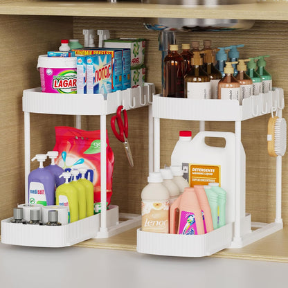 2 Packs Under Sink Pull-Out Storage Organizers, 12.8 Inches, Black | Multi-Purpose Cabinet Organizers and Storage for Bathroom & Kitchen