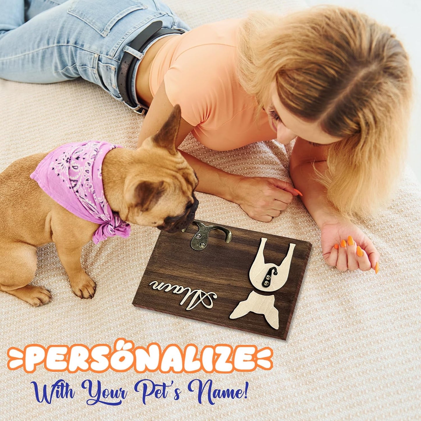 Dog Leash Holder Wall Mount, Pet Harness Hanger with Scrabble Letters, Dog Collar Organizer for Entryway, Memorial Cat Leash Holder for Wall, Pet Loss Gifts, Keepsake, Home Decor PF212-NAT