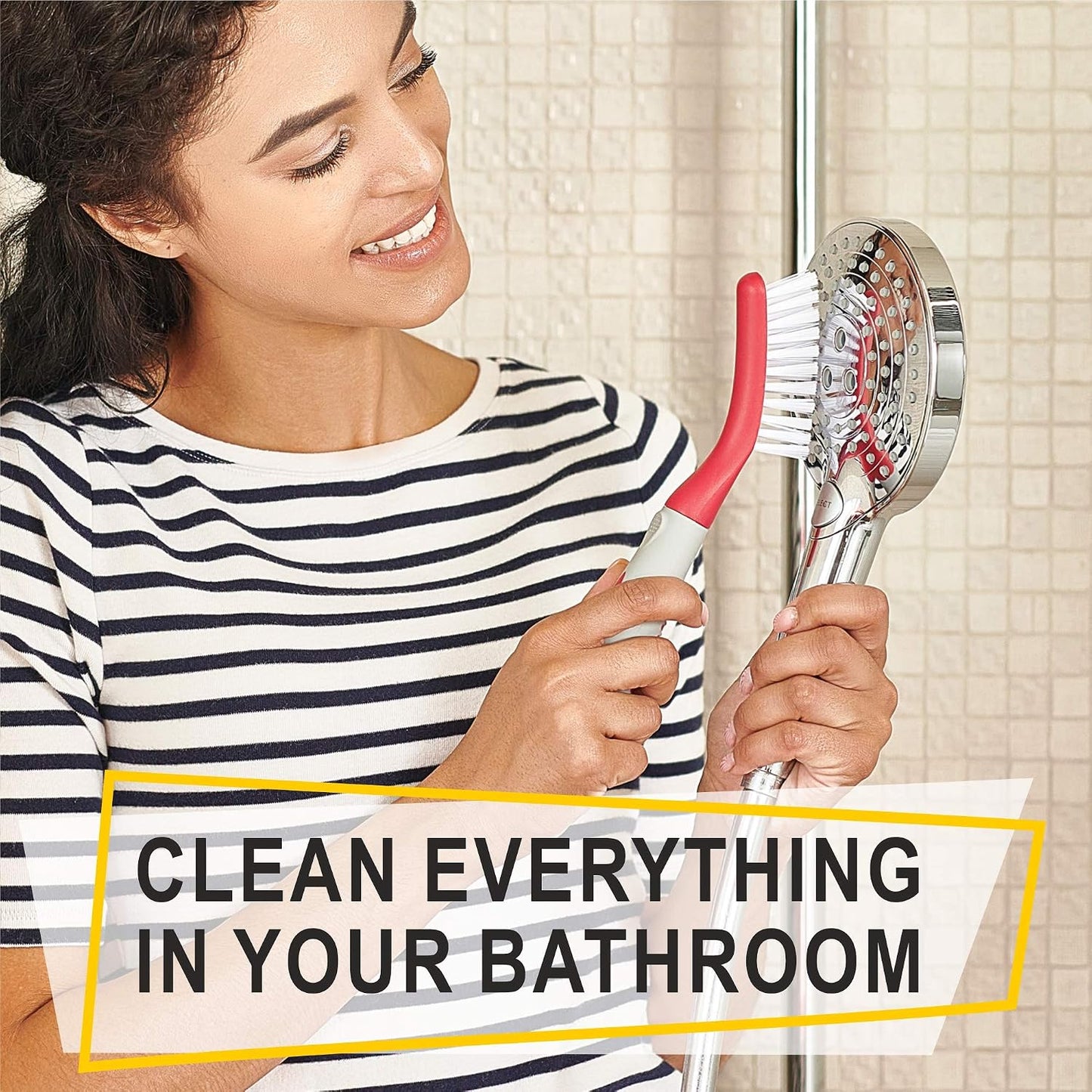 Scrub Brush Set of 3pcs - Cleaning Shower Scrubber with Ergonomic Handle and Durable Bristles - Grout Cleaner Brush - Scrub Brushes for Cleaning Bathroom/Shower/Tile/Kitchen/Floor/Bathtub/Carpet