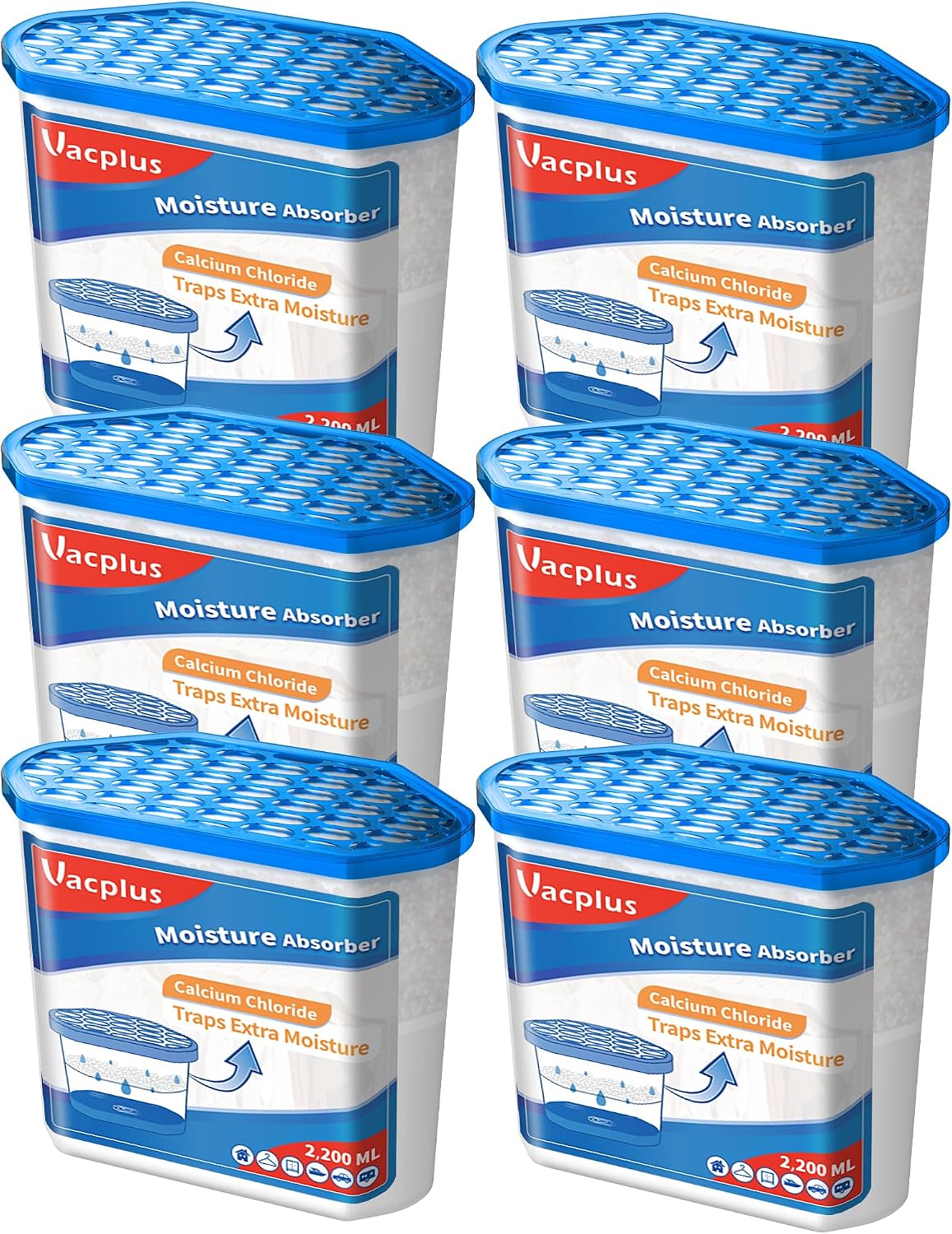 Vacplus Moisture Absorber, 10.5 OZ, Strong Absorption, Lavender | Closet, Bathroom, Car, Odor Eliminator, Dehumidifier Bucket, 6 Pack