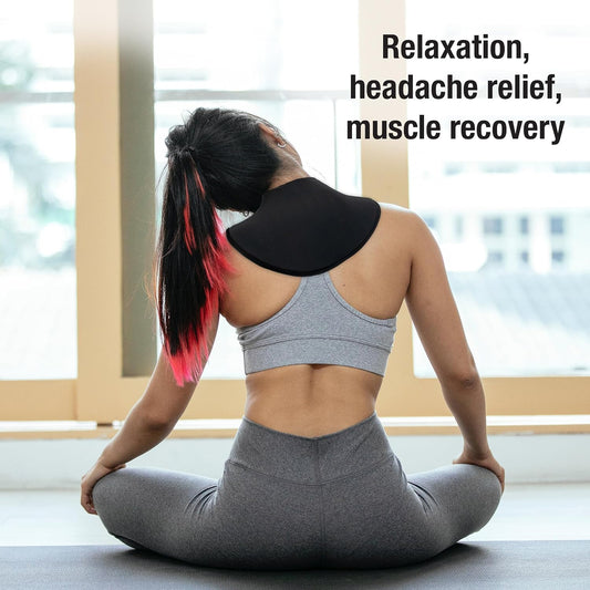 Eurow Luxe Hot & Cold Therapy Gel Neck Wrap, Adjustable One-Size for Neck, Shoulder, Back Pain Relief, Reusable, Contoured, Portable & Weighted for Comfort, Black