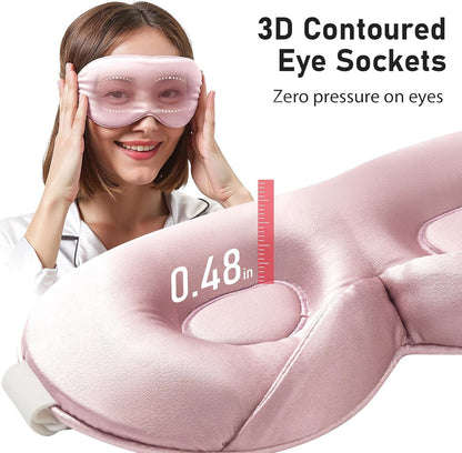 LitBear 100% 22 Momme Mulberry Silk Sleep Mask - 3D Contoured Eye Mask for Men & Women, Soft Breathable Sleeping Mask with Adjustable Strap, Perfect Blocks Light for Sleeping (Black)