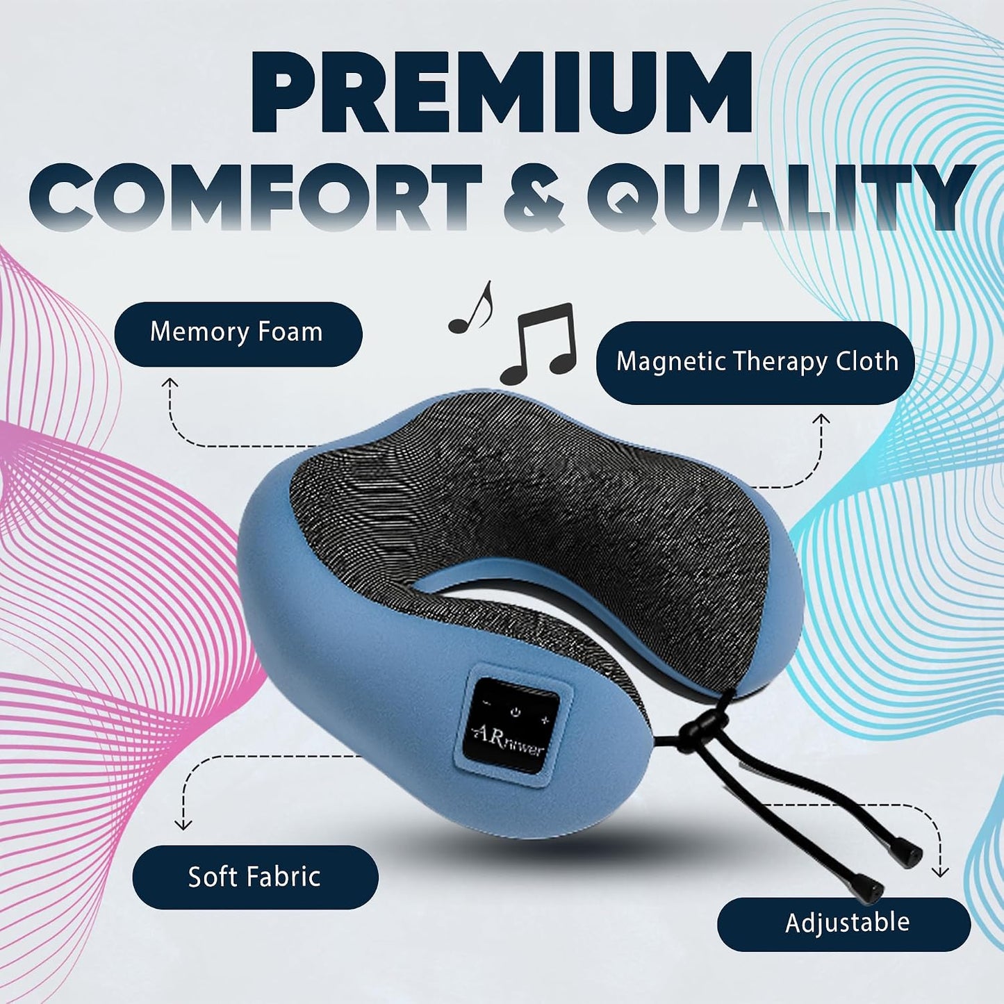 Bluetooth Music Semicircular Neck Pillow Wireless Bluetooth Speaker Suitable Airplane,Bus,Train,Car,Office,and Outdoor Camping for Sleeping, Resting The Best Travel Essentials. (Black)