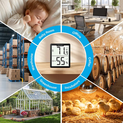 DOQAUS 3 Pack Digital Hygrometer Indoor Thermometer Black | Room Thermometer with Temperature and Humidity Monitor, 3.4" Large Display, Humidity Meter for House, Baby Room, Greenhouse