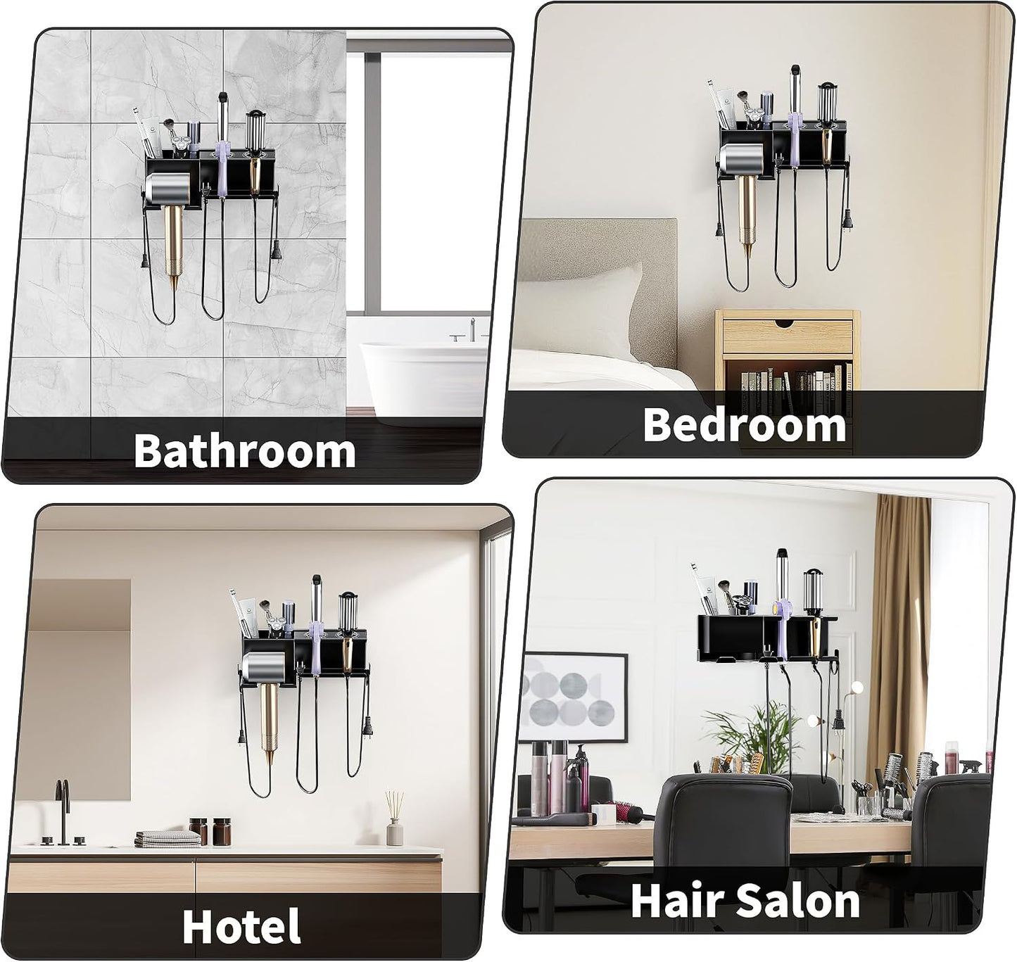 Hair Dryer Holder, Hair Tool Organizer Wall Mount, Adhesive or Drill, White | Blow Dryer Holder for Dryer Hook, Straightener Curling Irons Hairdryer Hair Appliance Hanger for Salon Bathroom Wall Storage