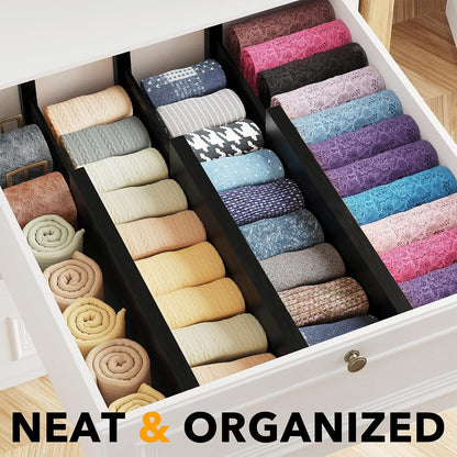 SpaceAid Bamboo Dresser Drawer Dividers 6 Pack, 4.65“ High Adjustable 12.5“-17” Drawer Organizers, Expandable Organization for Clothing, Clothes, Dressers, Natural