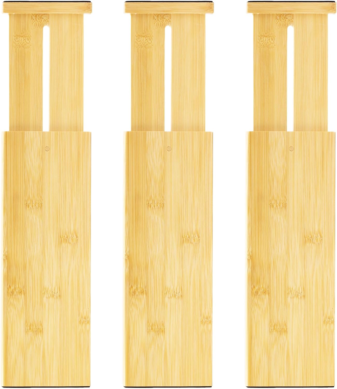 VaeFae 6-Pack Adjustable Bamboo Drawer Dividers, Expandable Drawer Organizer for Kitchen Utensils, Clothes, Bathroom, Office – Fits Drawer Interiors 16.6" to 21.8"