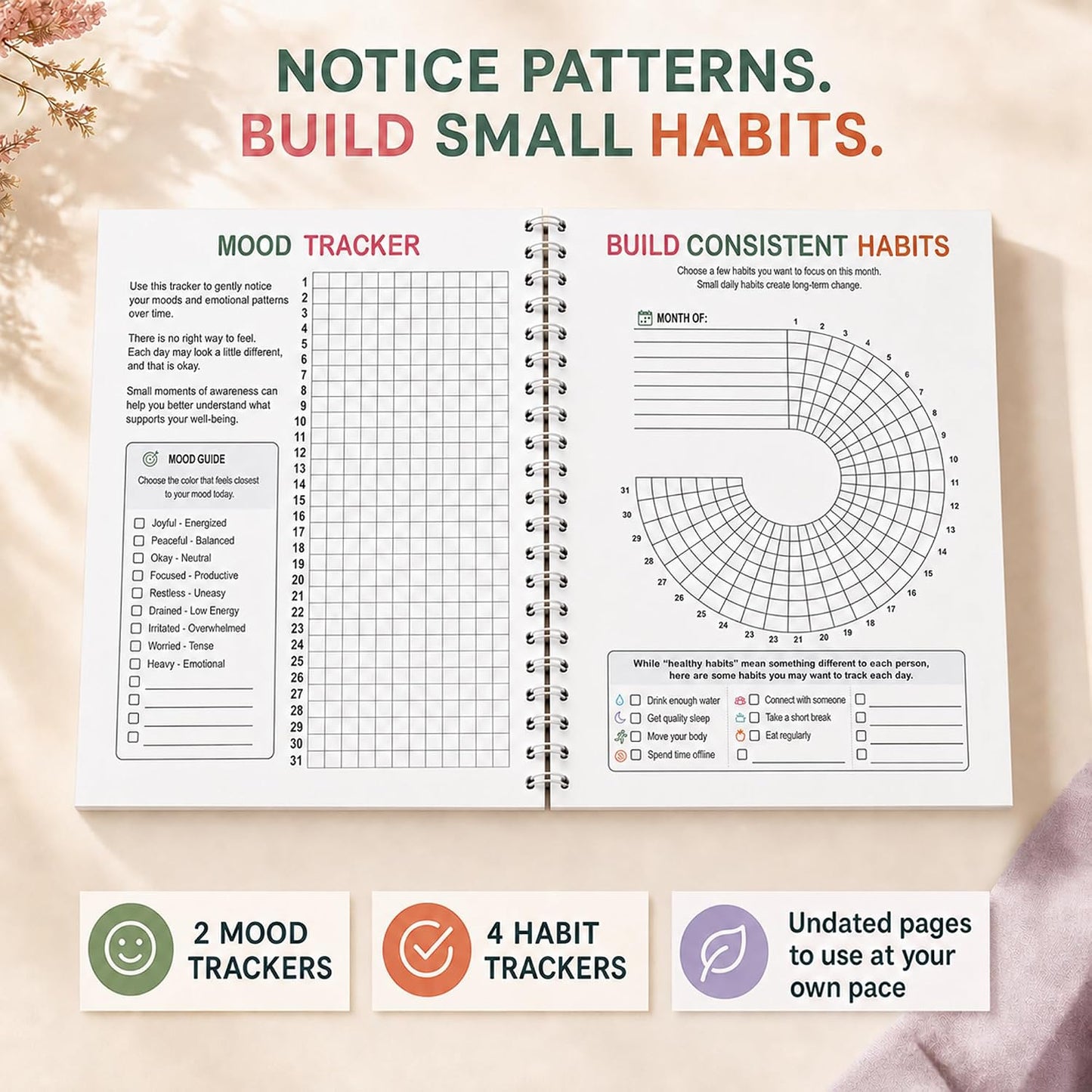 Self-Care Journal with Wellness Trackers, Mood Log & Reflection | Daily Check-Ins, Weekly Reflections & Guided Self-Care Tools