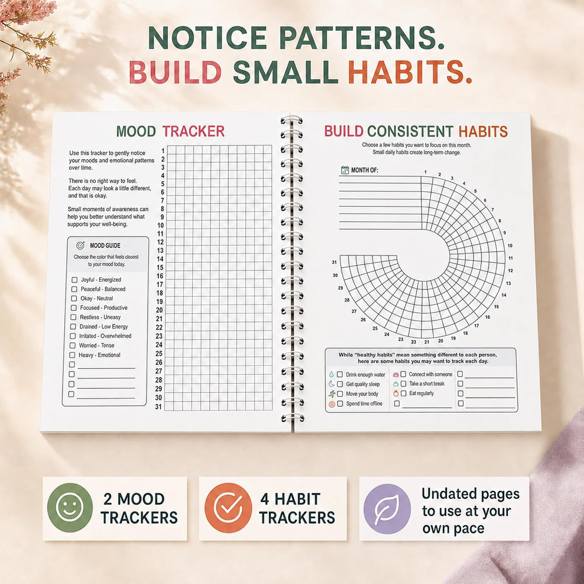 Self-Care Journal with Wellness Trackers, Mood Log & Reflection