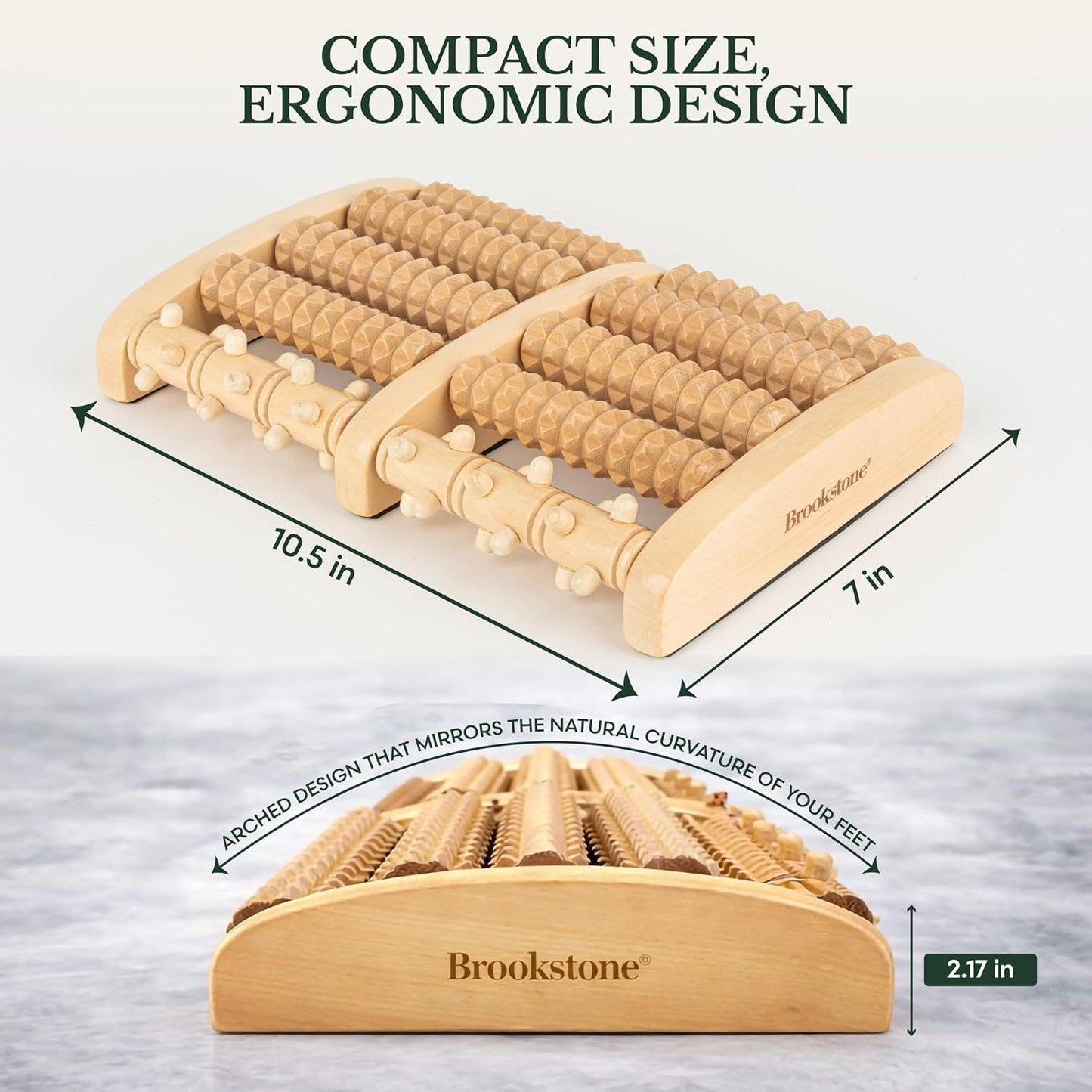 Brookstone Foot Massager Roller Plantar Fasciitis Pain Relief - Wooden Under Desk Feet Massage - Dual Manual Heel Massagers - Wood Rolling Acupressure Tool with Reflexology Guide - Gift for Men, Women