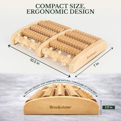 Brookstone Foot Massager Roller Plantar Fasciitis Pain Relief - Wooden Under Desk Feet Massage - Dual Manual Heel Massagers - Wood Rolling Acupressure Tool with Reflexology Guide - Gift for Men, Women
