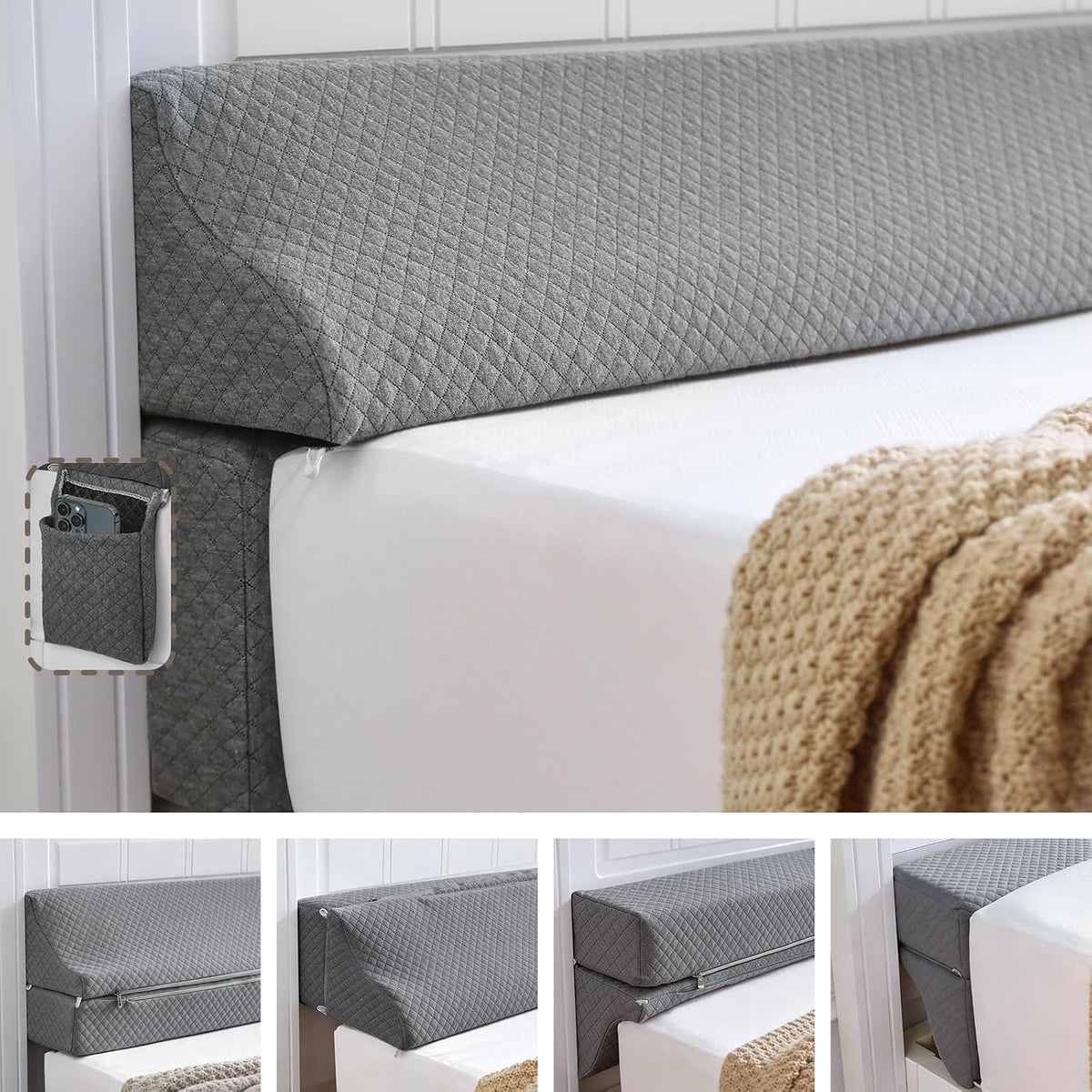 Bed Wedge Gap Filler Queen Size, Wedge Pillow for Headboard Gap, 60×10×6 in