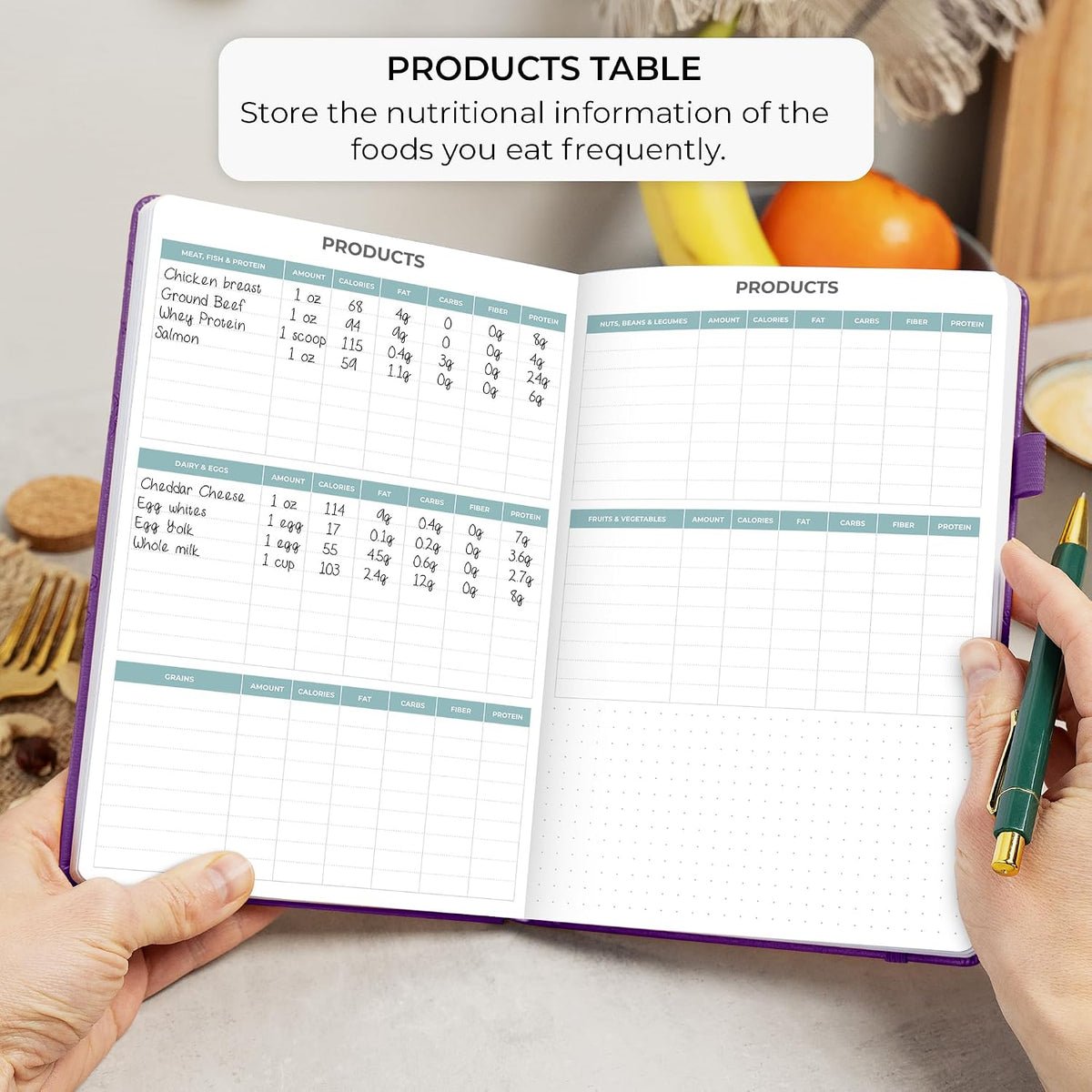 Clever Fox Food Journal for Women & Men, Weight Loss Tracker, Aquamarine