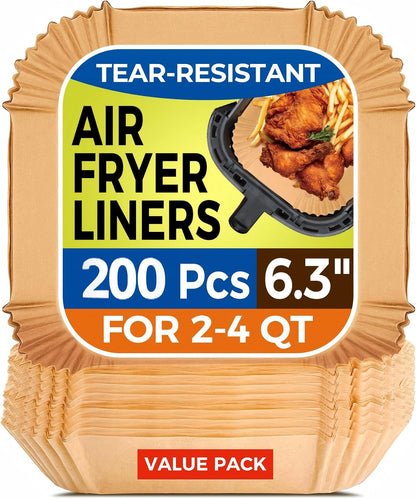 Vailnd Air Fryer Paper Liners, 200pcs Air Fryer Liners Disposable 8" Square | Baking Paper Liner for 5-8 qt Airfryer Basket, Non-stick and Oil Proof Parchment Paper for Oven, Pans & Baking