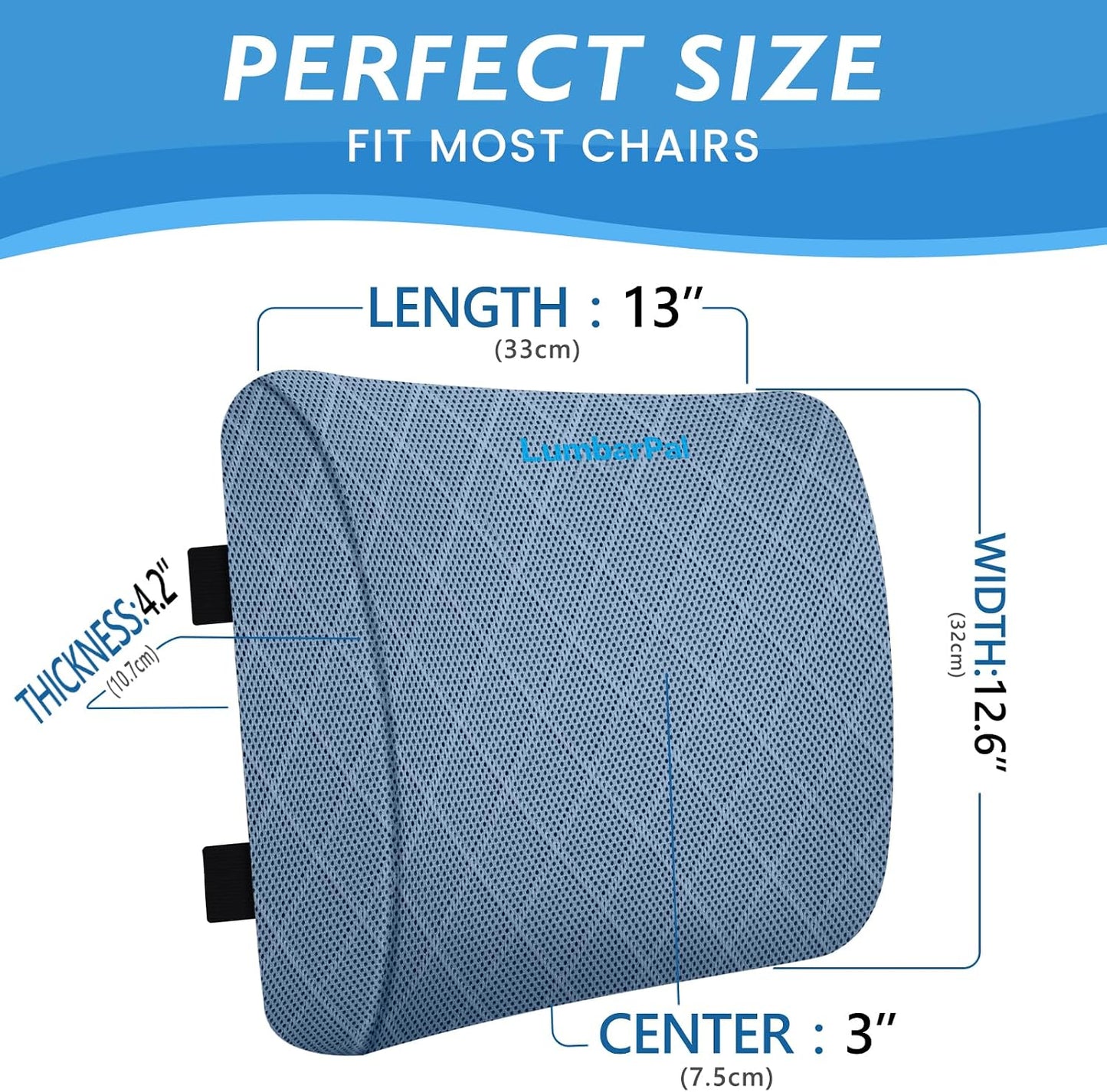 Lumbar Support Pillow for Office Chair, Back Support, Memory Foam, Grey | Improve Sitting Posture & Back Pain Relief. Lumbar Pillow Fits Office, Gaming & Car Chairs with Adjustable Dual Straps