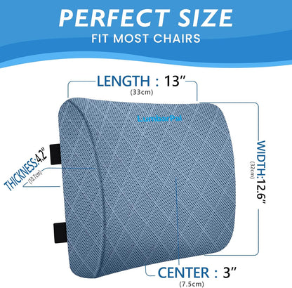Lumbar Support Pillow for Office Chair, Back Support, Memory Foam, Grey | Improve Sitting Posture & Back Pain Relief. Lumbar Pillow Fits Office, Gaming & Car Chairs with Adjustable Dual Straps