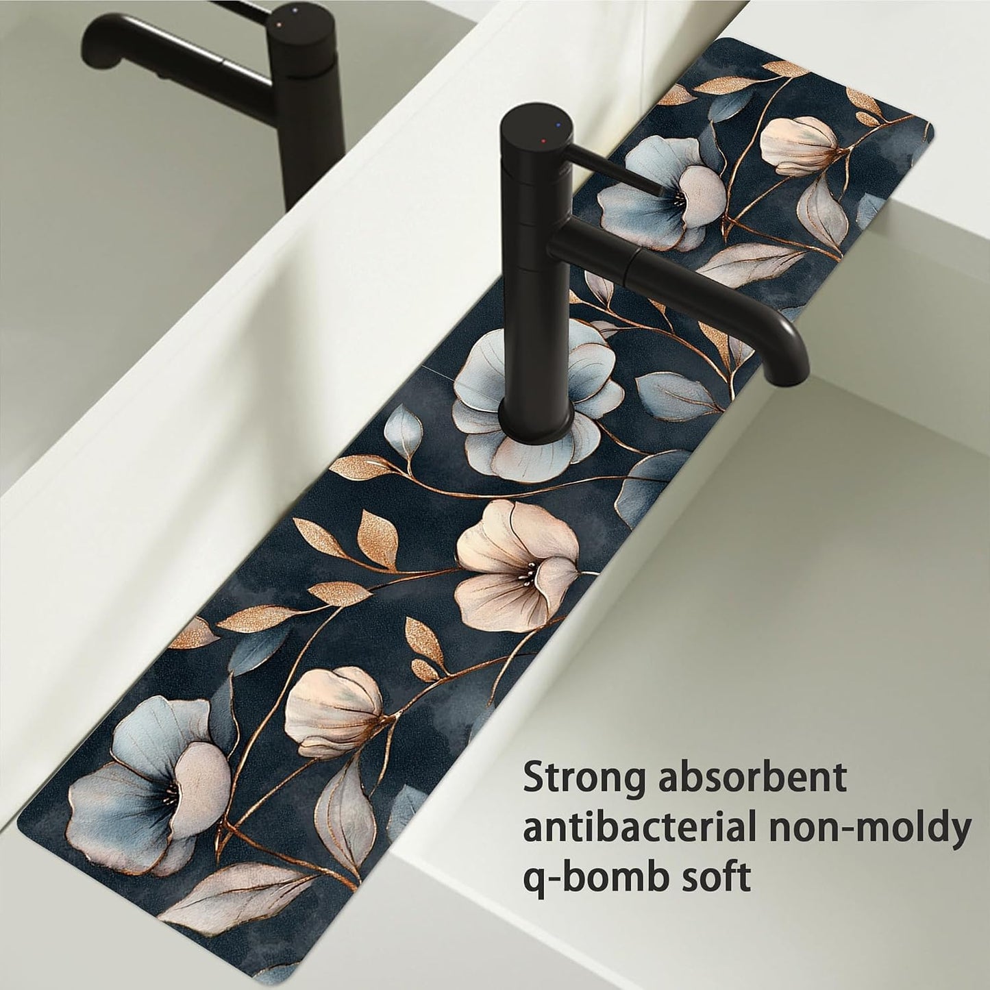 Bimkole 2 PCS Faucet Absorbent Mat, Kitchen Faucet Sink Splash Guard Wraparound Cloth Pads Drip Catcher for Sink Faucet for Kitchen Bathroom Faucet, Colorful Faucet Mat, 15 x 4 Inch Flower A6