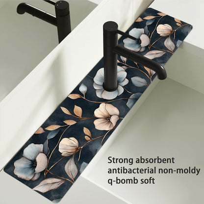 Bimkole 2 PCS Faucet Absorbent Mat, Kitchen Faucet Sink Splash Guard Wraparound Cloth Pads Drip Catcher for Sink Faucet for Kitchen Bathroom Faucet, Colorful Faucet Mat, 15 x 4 Inch Flower A6