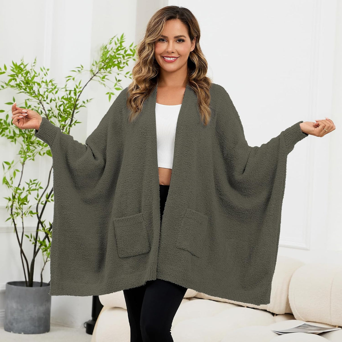 Wearable Blanket Sherpa Poncho Unique Office Work Warm Cozy Shawl TV Throw Blankets, Plush Cape Wrap for Adults