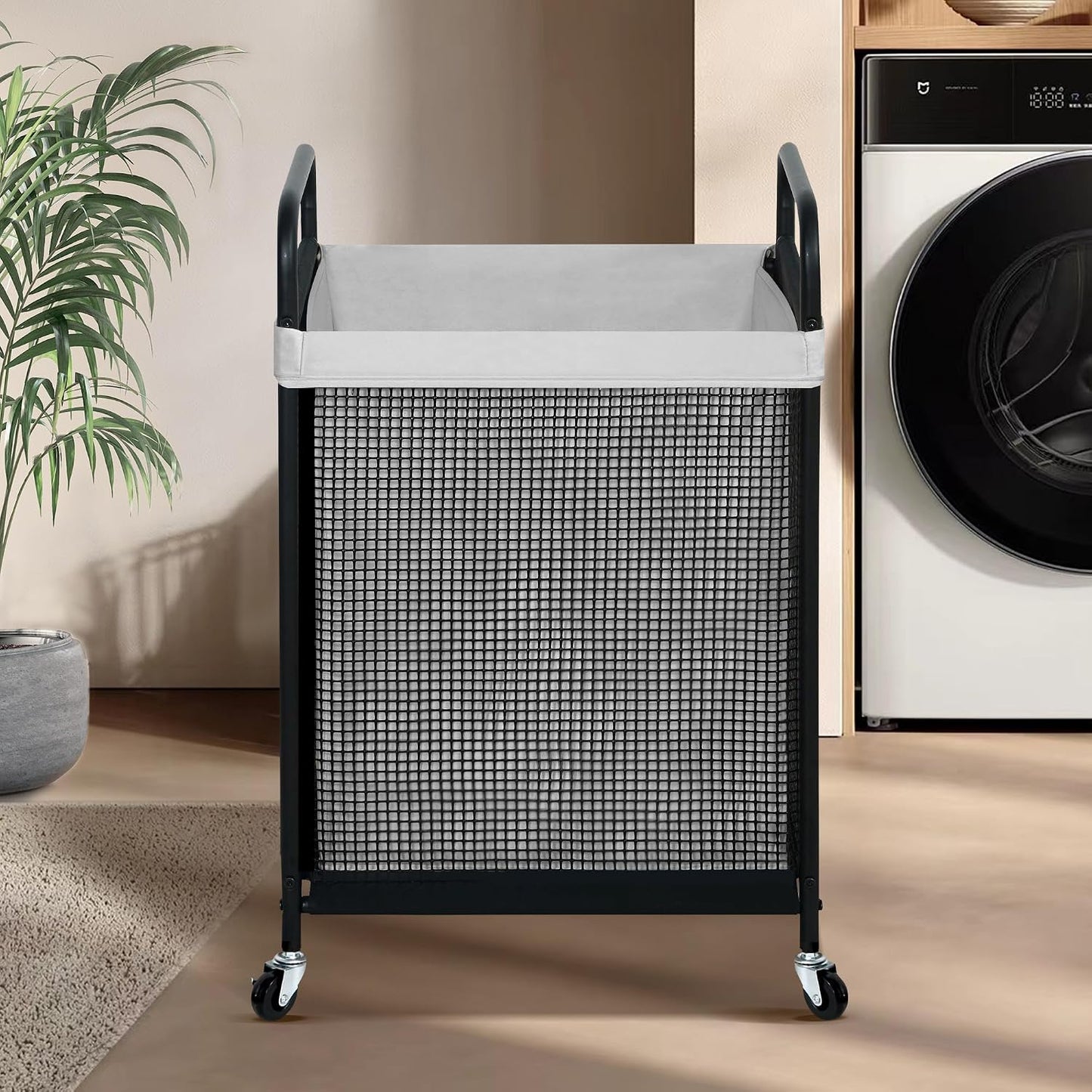 STO STO Laundry Hamper 2 Section, 100L Rolling Laundry Sorter Cart with Removable and Washable Liner Bag, Clothes Hamper with Wheels and Metal Handle for Laundry Room and Bedroom