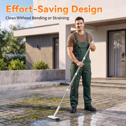 Floor Scrubber, Stainless Steel Wire Scrub Brush with Long Handle | Sturdy, with Squeegee, Deep Cleaning for Concrete, Patio, Driveway, Garage Floor, Pavers, Grout & Moss Removal