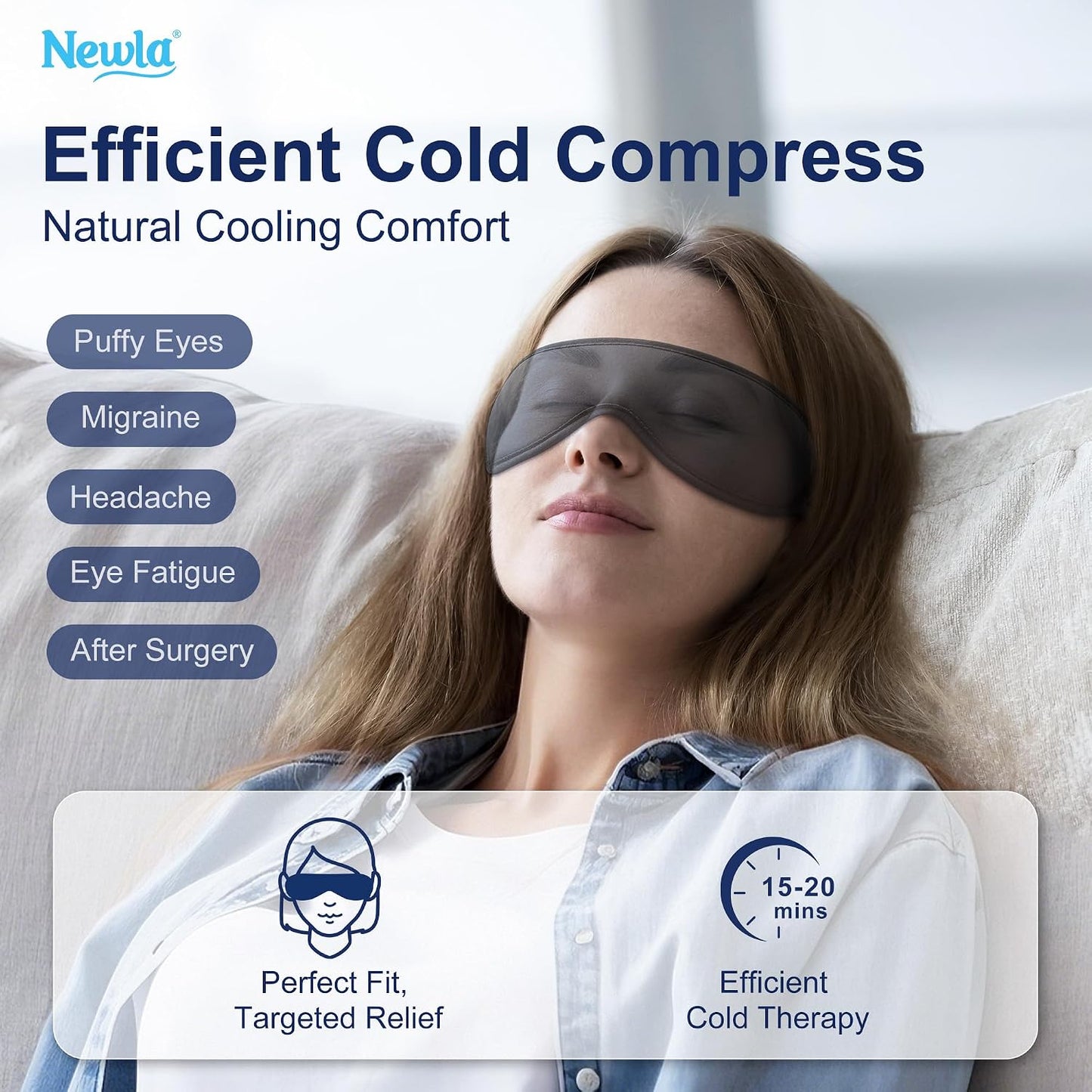 Contoured Cooling Gel Eye Mask: Ice Cold Compress for Puffy Eyes, Dark Circles, Sinus Pain & Surgery Relief, Reusable Therapy, Fits All Head Sizes, Daily Eye Care, Relaxation Beauty Gift, Blue